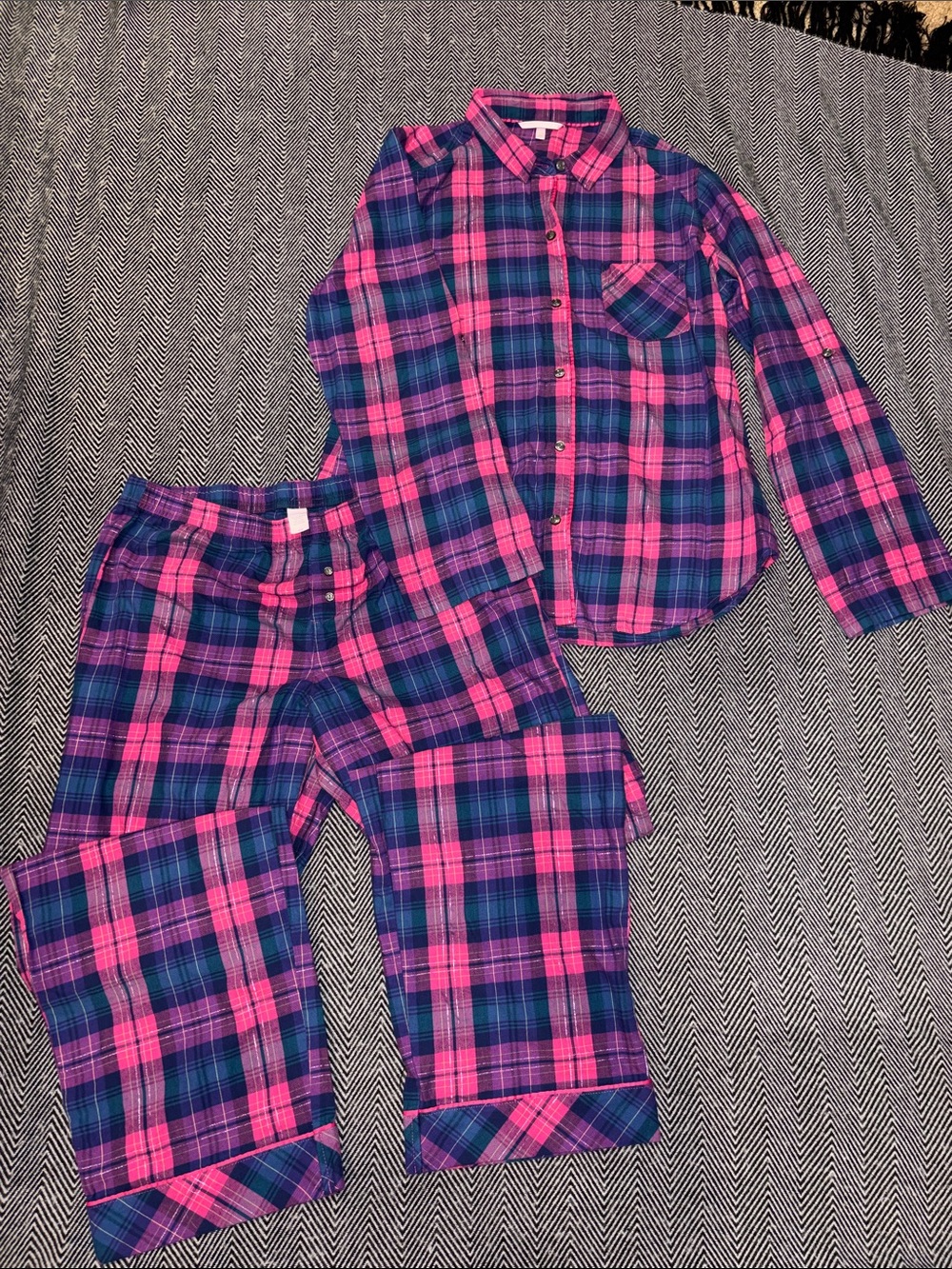 Victoria's Secret Pink & Blue Plaid Long-Sleeve Pajama Set
